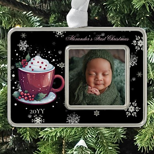 Kerstbeker van Hot Chocolate Baby Foto Persoonlijk Verzilverd Omlijst Ornament