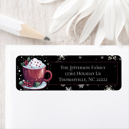 Kerstbeker van warme chocolademelk gepersonaliseer etiket (Insitu)