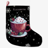 Kerstbeker van warme chocolademelk gepersonaliseer grote kerstsok (Voorkant)