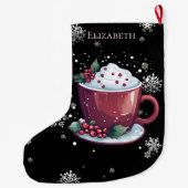 Kerstbeker van warme chocolademelk gepersonaliseer grote kerstsok (Achterkant)