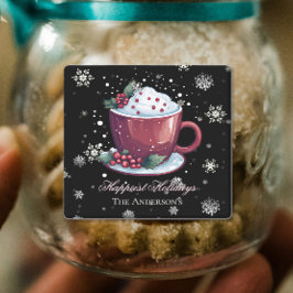Kerstbeker van warme chocolademelk gepersonaliseer labels