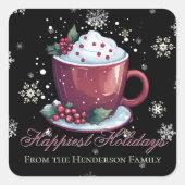 Kerstbeker van warme chocolademelk gepersonaliseer vierkante sticker (Voorkant)