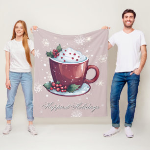 Kerstbeker Warme Chocolade Blush Roze Fleece Deken