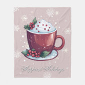 Kerstbeker Warme Chocolade | Blush Roze Fleece Deken (Voorkant)