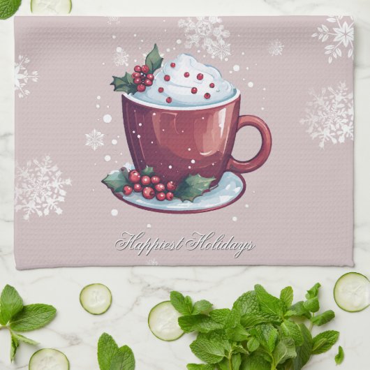 Kerstbeker Warme Chocolade | Blush Roze Theedoek (Gevouwen)