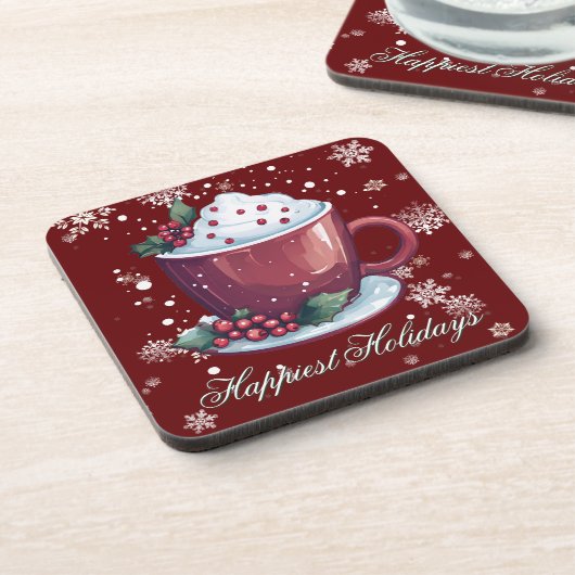 Kerstbeker Warme Chocolade | Rood Bier Onderzetter (Linkerzijde)