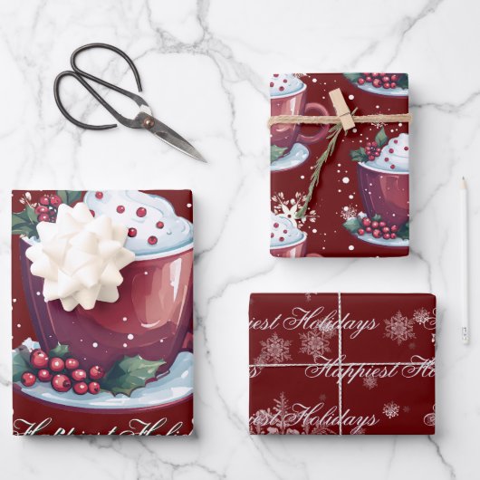 Kerstbeker Warme Chocolade | Rood Inpakpapier Vel (Voorkant)