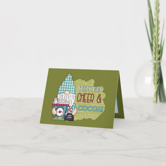 kerstbekeraarster cacao gnome voegt sentiment toe feestdagen kaart (Voorkant)