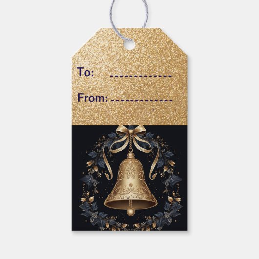 Kerstbel en boog cadeaulabel (Voorkant)