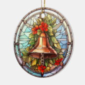 Kerstbel gebrandschilderd glas stijl keramisch ornament (Links)