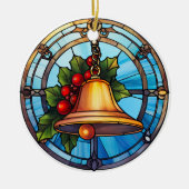 Kerstbel gebrandschilderd glas stijl keramisch ornament (Voorkant)
