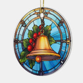 Kerstbel gebrandschilderd glas stijl keramisch ornament (Links)