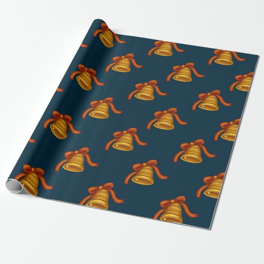 Kerstbel inpakpapier met donkerblauw (Uitgerold)