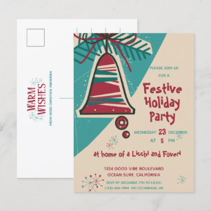 Kerstbel mid century modern uitnodiging briefkaart