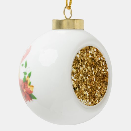 Kerstbel poinsettia glitter look keramische bal ornament (Links)