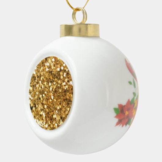 Kerstbel poinsettia glitter look keramische bal ornament (Rechts)