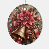 Kerstbel & Poinsettia Keramisch Ornament (Links)
