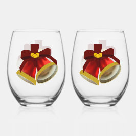Kerstbel Stemloze Wijn Glazen Set