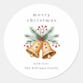Kerstbel Waterverf Ronde Sticker (Voorkant)