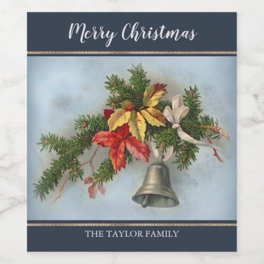 Kerstbell  Motif gepersonaliseerd Wijn Etiket (Enkel label)