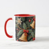 Kerstbellen, decoratief patroon, rode rand, mok (Links)