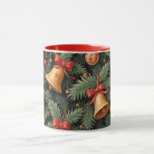 Kerstbellen, decoratief patroon, rode rand, mok (Midden)