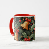 Kerstbellen, decoratief patroon, rode rand, mok (Voorkant links)