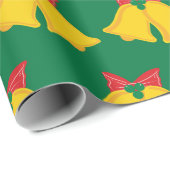 Kerstbellen Elegant Feestelijk Groen Naadloos Cadeaupapier (Rol Hoek)