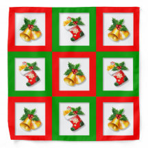 Kerstbellen en sokken op vierkant patroon