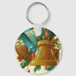 Kerstbellen, Festieve Vintage Wenskaart Sleutelhanger