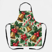 Kerstbellen hulst snoepstokken kunstpatroon schort (Voorkant)
