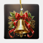 Kerstbellen met garnering en lint keramisch ornament (Voorkant)
