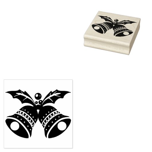 Kerstbellen met Hulstbladeren Rubber Stempel (Gestempeld)