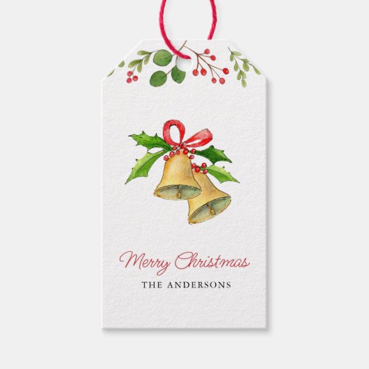 Kerstbellen met rode strik cadeaublaadjes cadeaulabel (Voorkant)