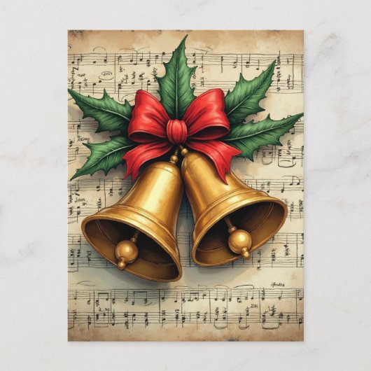 Kerstbellen op bladmuziek, briefkaart (Voorkant)