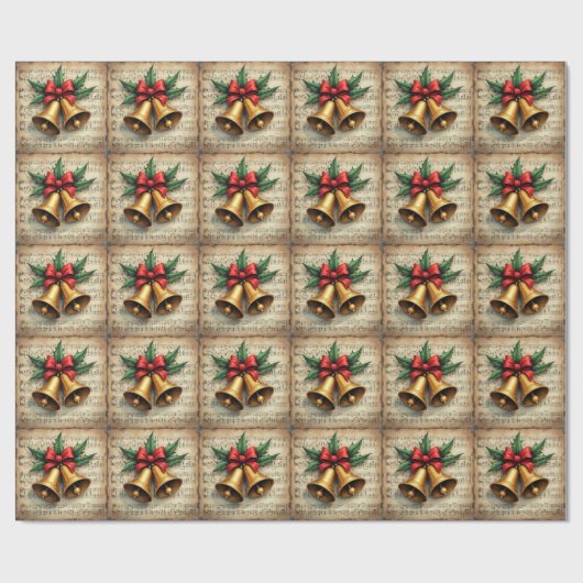 Kerstbellen op bladmuziek, cadeaupapier (Vlak)