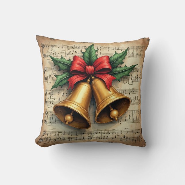 Kerstbellen op bladmuziek, kussen (Voorkant)