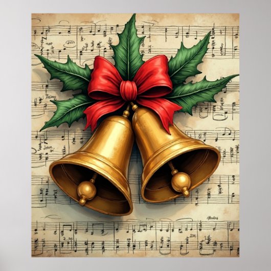 Kerstbellen op bladmuziek, poster (Voorkant)