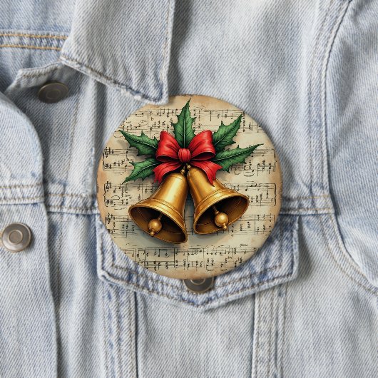 Kerstbellen op bladmuziek, ronde button 4,0 cm (In situ)
