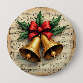 Kerstbellen op bladmuziek, ronde button 4,0 cm (Voorkant)