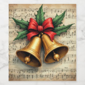 Kerstbellen op bladmuziek, wijn etiket (Enkel label)