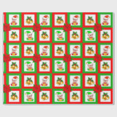 kerstbellen, poinsettia, elven op groen en rood cadeaupapier (Vlak)