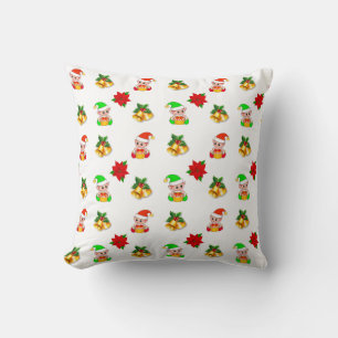 Kerstbellen, poinsettia en leuk elfenornament kussen