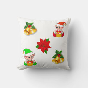 Kerstbellen, poinsettia en leuk elfenornament kussen