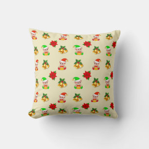 Kerstbellen, poinsettia en leuk elfenornament kussen