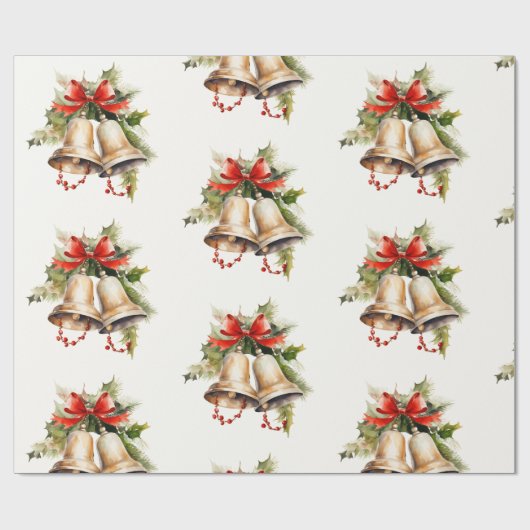 Kerstbellen Verpakkingspapier in Rood, goud, groen Cadeaupapier (Vlak)