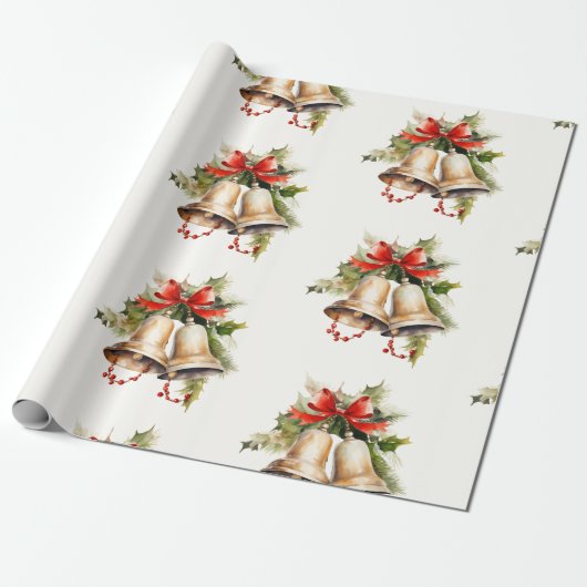 Kerstbellen Verpakkingspapier in Rood, goud, groen Cadeaupapier (Uitgerold)