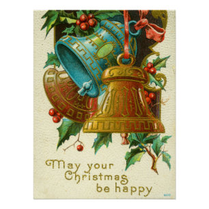 Kerstbellen, Vintage Kerstkaart Perfect Poster