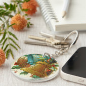 Kerstbellen, Vintage Kerstkaart Sleutelhanger (Voorkant Rechts)