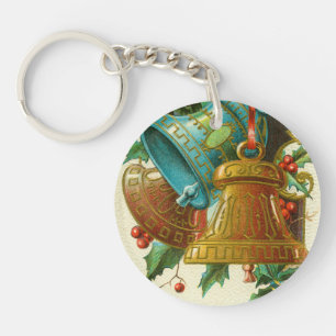 Kerstbellen, Vintage Kerstkaart Sleutelhanger